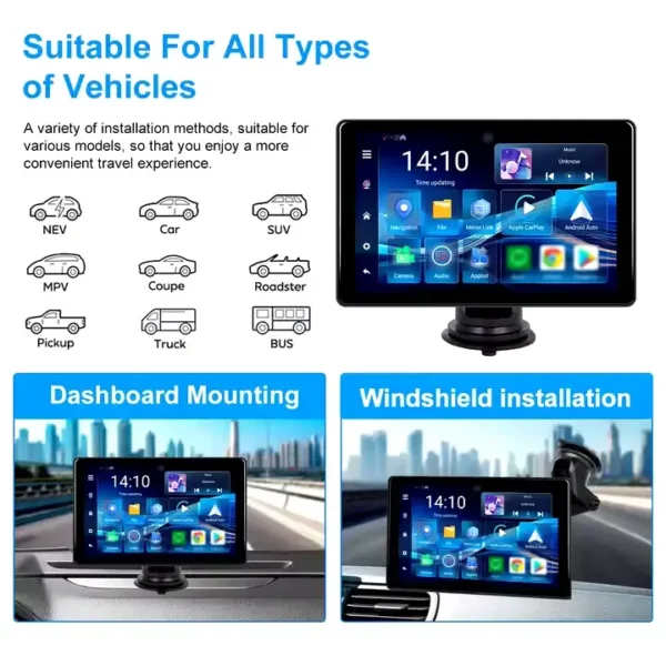 Octacore 8" HD Wireless CarPlay/Android Auto Smart Screen Player with GPS, Reversing Assist, and Steering Wheel Control | IOS & Android Compatible - Image 5