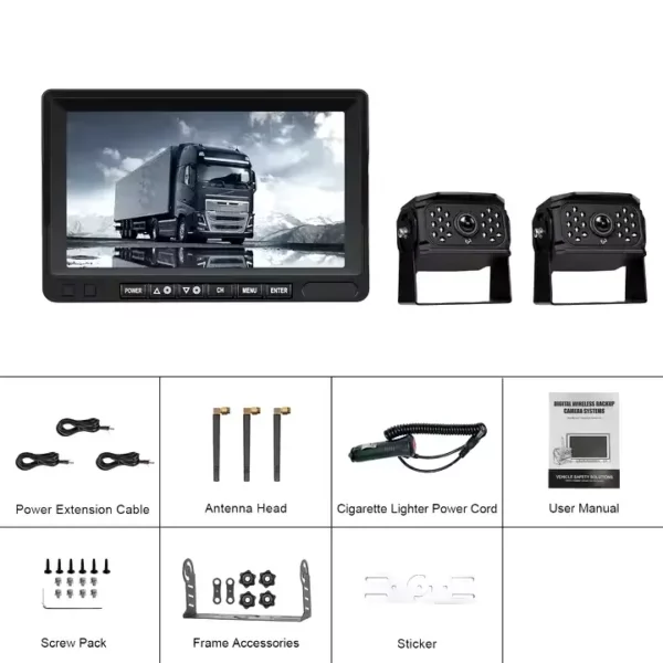 7" IPS Screen Digital HD Wireless Backup Monitor Kit IP68 Waterproof 2-Way Night Vision with 2 Cameras for Truck/RV/Bus 50m - Image 14