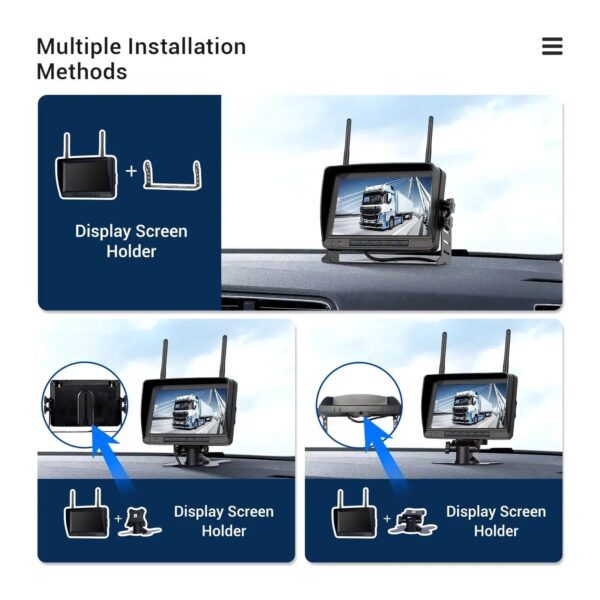 7" HD Wireless Backup Monitor Kit with Solar Charging IP68 Waterproof Night Vision Camera 97m – Ideal for Easy Installation and Enhanced Parking - Image 14