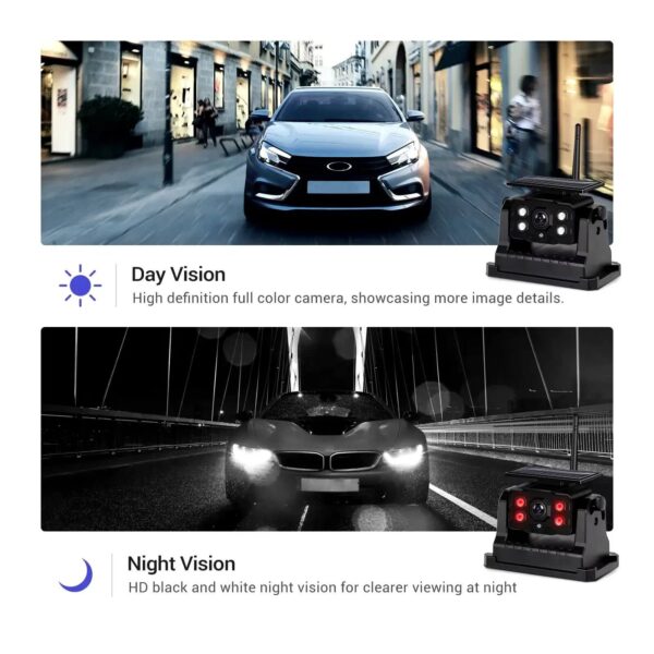 7" HD Wireless Backup Monitor Kit with Solar Charging IP68 Waterproof Night Vision Camera 97m – Ideal for Easy Installation and Enhanced Parking - Image 16
