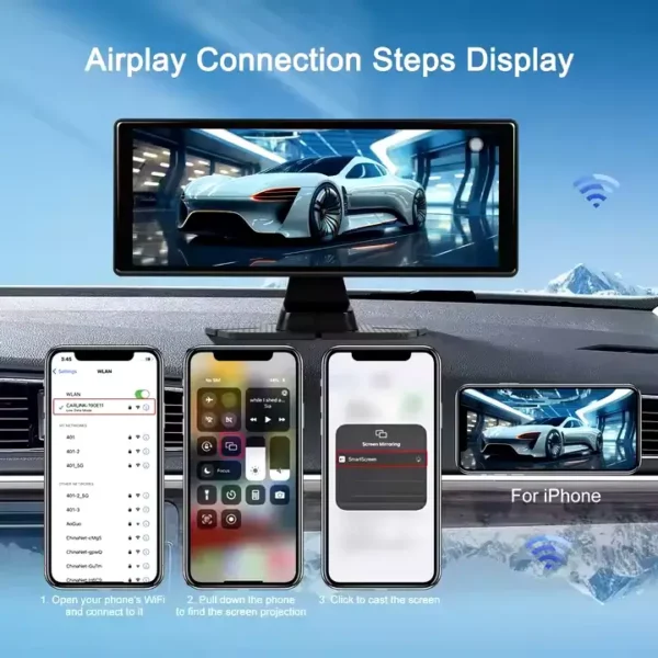 10.36" HD Portable CarPlay/Android Auto Screen with 1080P Front Camera, FM Transmission, and Bluetooth Support | IOS & Android Compatible - Image 7