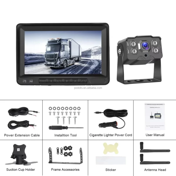 7" IPS 1080P HD Wireless Backup Monitor Kit with Waterproof Night Vision Rear View Camera 50m – Ideal for Trucks, RVs, and Buses - Image 10