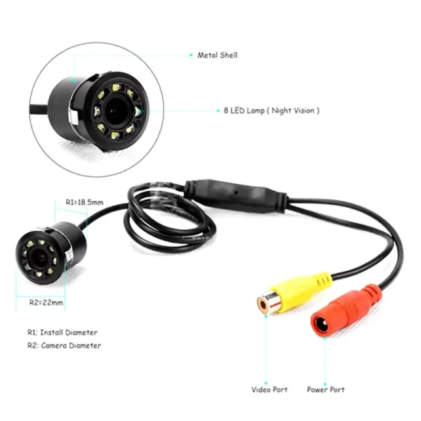 8 LED Car FHD CCD Rear View Camera 170° Wide Angle Night Vision Waterproof Backup Parking Camera - Image 6