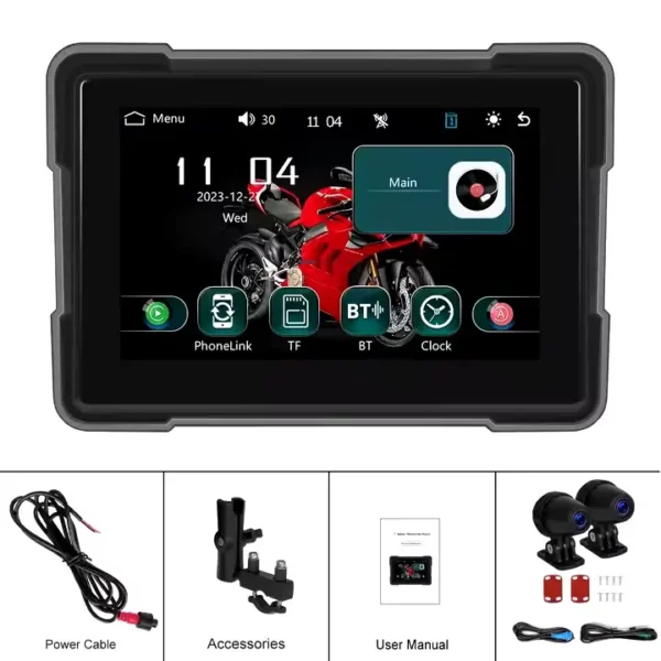5" Motorcycle Portable CarPlay & Android Auto Dual Lens DVR Monitor, IP67 Waterproof with Front/Rear Camera | IOS & Android Compatible | Dual Bluetooth, GPS Navigation & Loop Recording - Image 35
