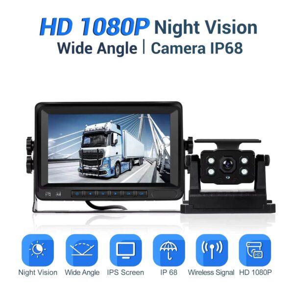 7" HD Wireless Backup Monitor Kit with Solar Charging IP68 Waterproof Night Vision Camera 97m – Ideal for Easy Installation and Enhanced Parking - Image 5