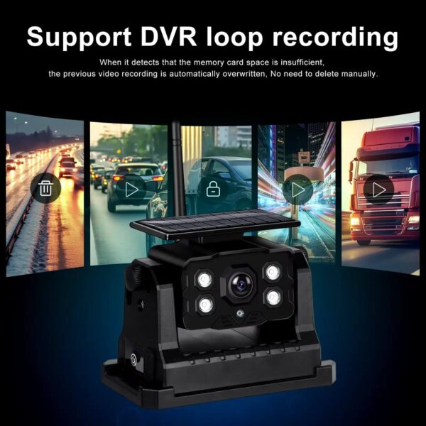 7" HD Wireless Backup Monitor Kit with Solar Charging IP68 Waterproof Night Vision Camera 97m – Ideal for Easy Installation and Enhanced Parking - Image 6