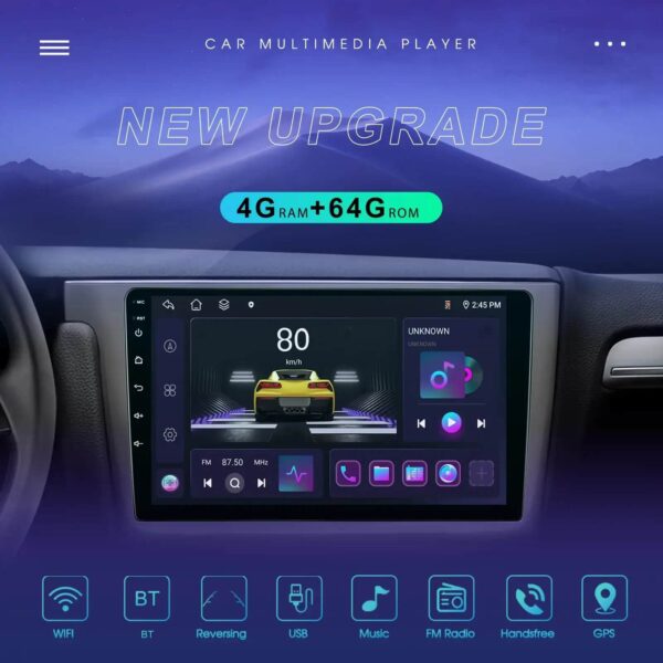 10″ Compatible 2Din 8-Core Android Car Stereo with 4+64GB Memory, Wireless CarPlay/Android Auto, 360° Full-View, DSP, GPS, and 4G WiFi | IOS & Android Compatible - Image 2