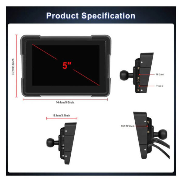 5" Motorcycle Portable CarPlay & Android Auto Dual Lens DVR Monitor, IP67 Waterproof with Front/Rear Camera | IOS & Android Compatible | Dual Bluetooth, GPS Navigation & Loop Recording - Image 34