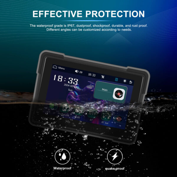 5" Motorcycle Portable CarPlay & Android Auto Dual Lens DVR Monitor, IP67 Waterproof with Front/Rear Camera | IOS & Android Compatible | Dual Bluetooth, GPS Navigation & Loop Recording - Image 30