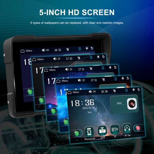 5" Motorcycle Portable CarPlay & Android Auto Dual Lens DVR Monitor, IP67 Waterproof with Front/Rear Camera | IOS & Android Compatible | Dual Bluetooth, GPS Navigation & Loop Recording - Image 19