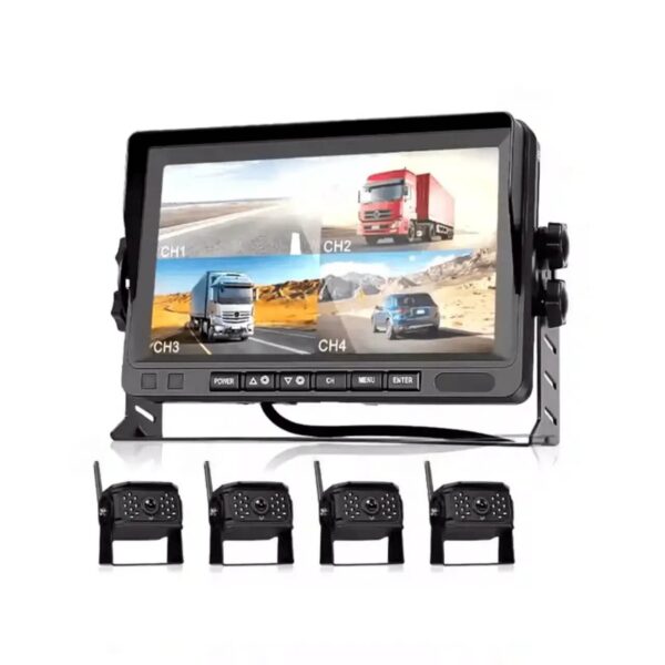7" IPS Screen AHD Wireless Car Reversing Camera Kit with Split Screen, IP68 Waterproof Night Vision, and 4-Camera Support 97m