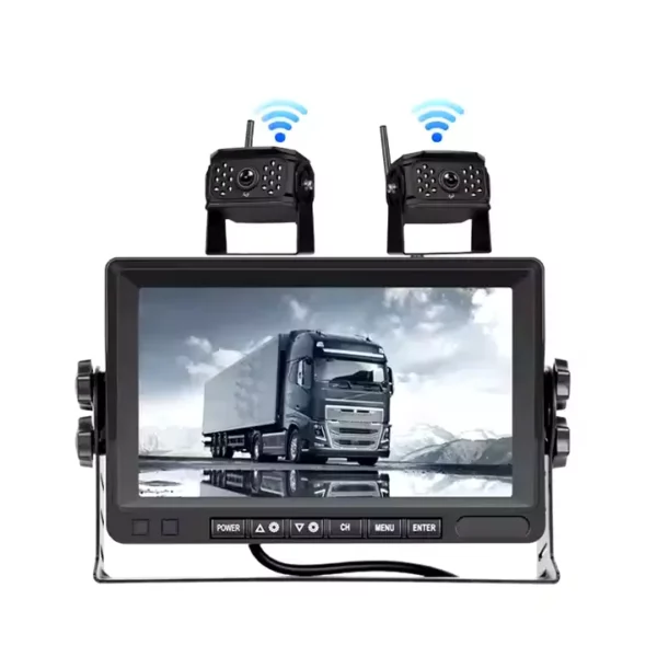 7" IPS Screen Digital HD Wireless Backup Monitor Kit IP68 Waterproof 2-Way Night Vision with 2 Cameras for Truck/RV/Bus 50m