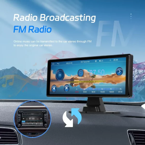 10.36" HD Portable CarPlay/Android Auto Screen with 1080P Front Camera, FM Transmission, and Bluetooth Support | IOS & Android Compatible - Image 3