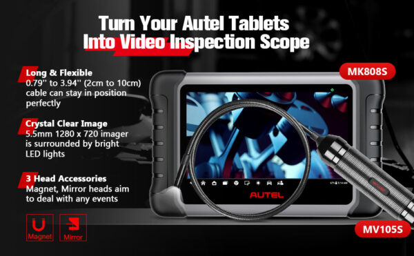 Autel MaxiVideo MV105S Videoscope/Borescope IP67 Waterproof Industrial Videoscope, Flexible Snake Cable, 5.5mm Lens, Compatible w/Autel Scanner & PC - Image 11