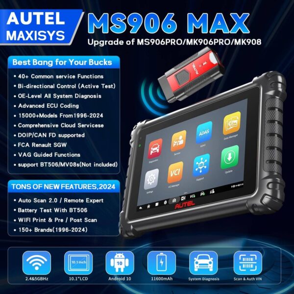 Autel MaxiSYS MS906 Max | 2025 Upgraded MS906Pro | Superior ECU Coding 40+ Services CAN FD & DoIP Auto Scan 2.0 Bi-Directional Control, Support ADAS - Image 14