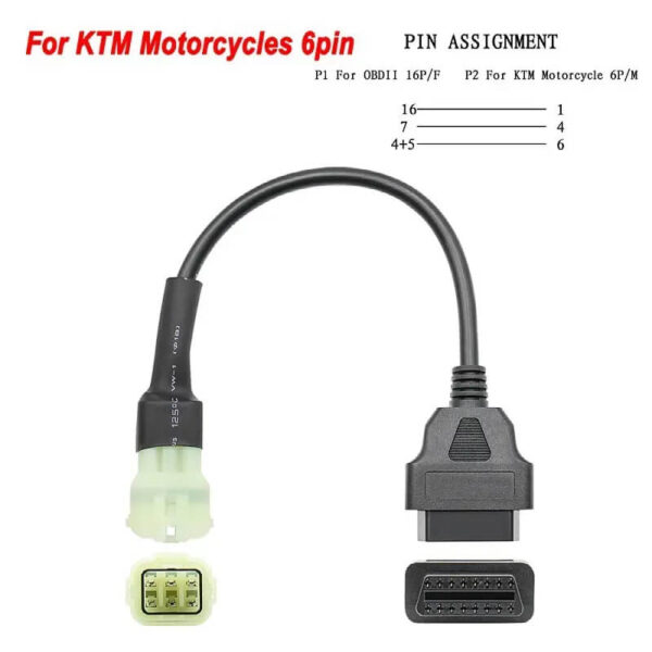 6-Pin Male to OBD 16-Pin Female Adapter Cable – KTM Motorcycle Diagnostic Extension, TuneECU Compatible - Image 2