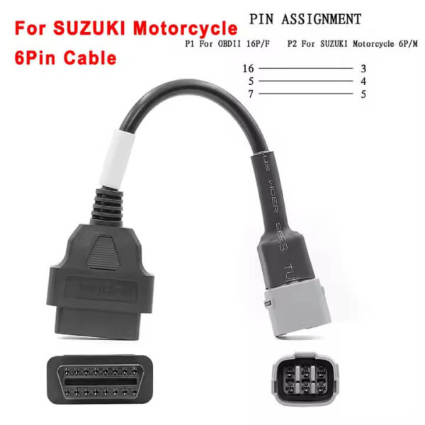 6-Pin Male to 16-Pin Female OBD2 Suzuki Motorcycle Adapter Cable - Image 4