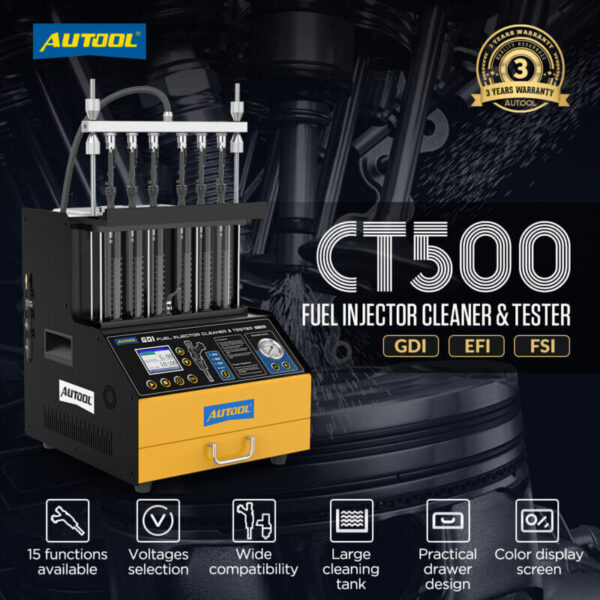 AUTOOL CT500 6-Cylinder Ultrasonic Fuel Injector Cleaner & Tester, GDI/EFI/FSI Compatible, 2000ml Tank, 70W, 12V/70V/120V - Image 2