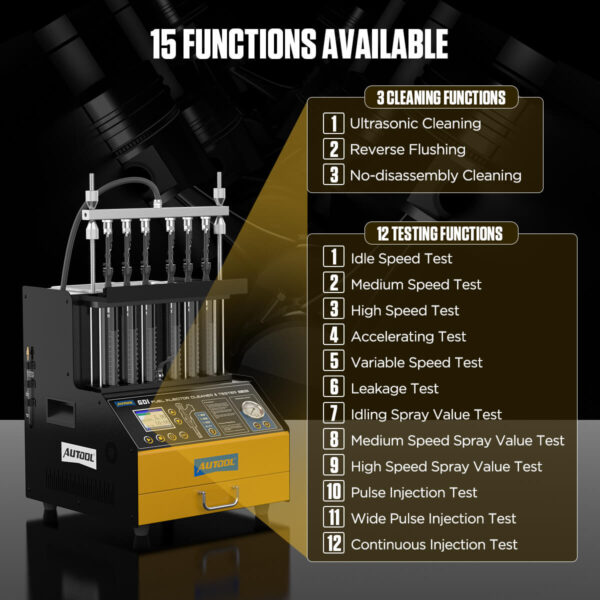AUTOOL CT500 6-Cylinder Ultrasonic Fuel Injector Cleaner & Tester, GDI/EFI/FSI Compatible, 2000ml Tank, 70W, 12V/70V/120V - Image 3