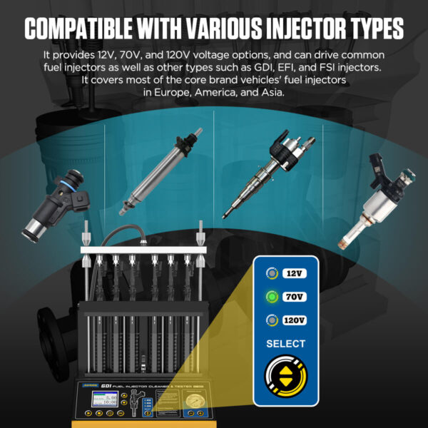 AUTOOL CT500 6-Cylinder Ultrasonic Fuel Injector Cleaner & Tester, GDI/EFI/FSI Compatible, 2000ml Tank, 70W, 12V/70V/120V - Image 4