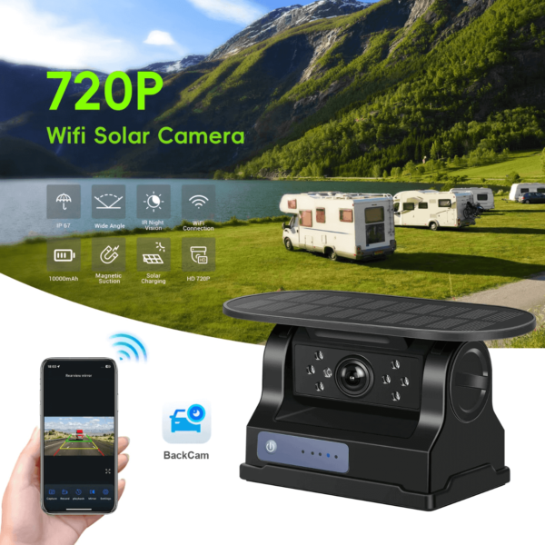 720P Wireless WiFi Reversing Camera with Solar Charging, Magnetic Mount, Night Vision, 10000mAh Battery, IP67 Waterproof for RV Truck Car Backup - Image 9