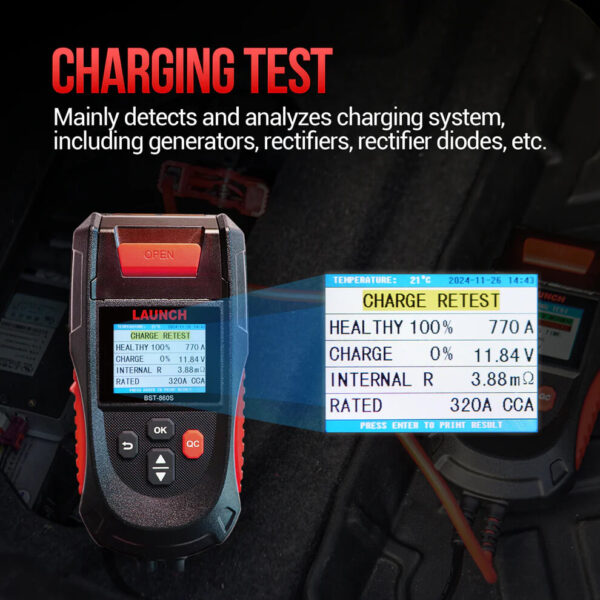 Launch BST-860S Battery Tester – Professional 12V/24V Automotive Battery Diagnostic Tool with Built-In Printer | 6 Battery Tests | Wide Vehicle Compatibility - Image 6