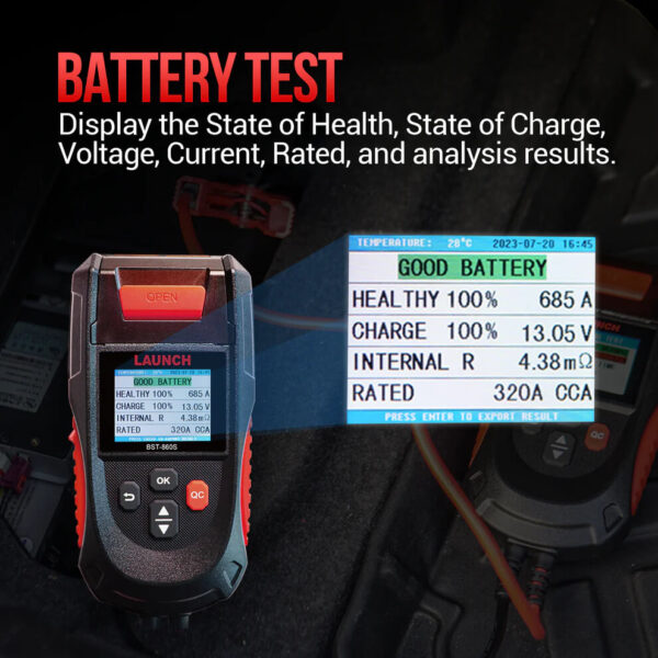 Launch BST-860S Battery Tester – Professional 12V/24V Automotive Battery Diagnostic Tool with Built-In Printer | 6 Battery Tests | Wide Vehicle Compatibility - Image 8