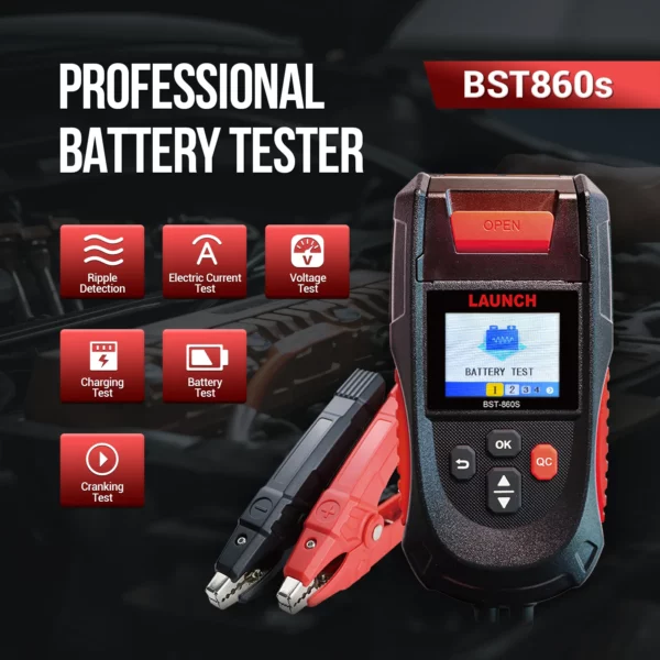 Launch BST-860S Battery Tester – Professional 12V/24V Automotive Battery Diagnostic Tool with Built-In Printer | 6 Battery Tests | Wide Vehicle Compatibility - Image 4