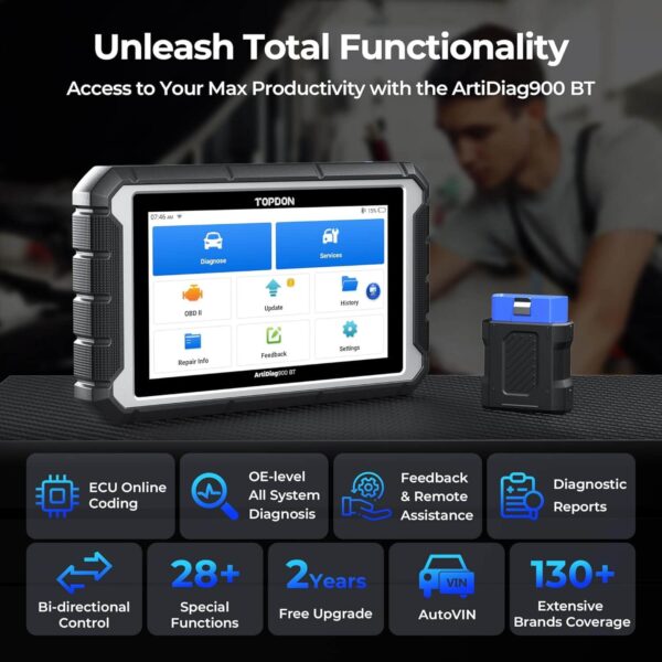 TOPDON ArtiDiag900 BT OBD2 Scanner – Advanced Bidirectional Scan Tool with ECU Coding, 28+ Maintenance Services, Full System Diagnostics for 130+ Car Brands, 2 Years Free Updates - Image 8