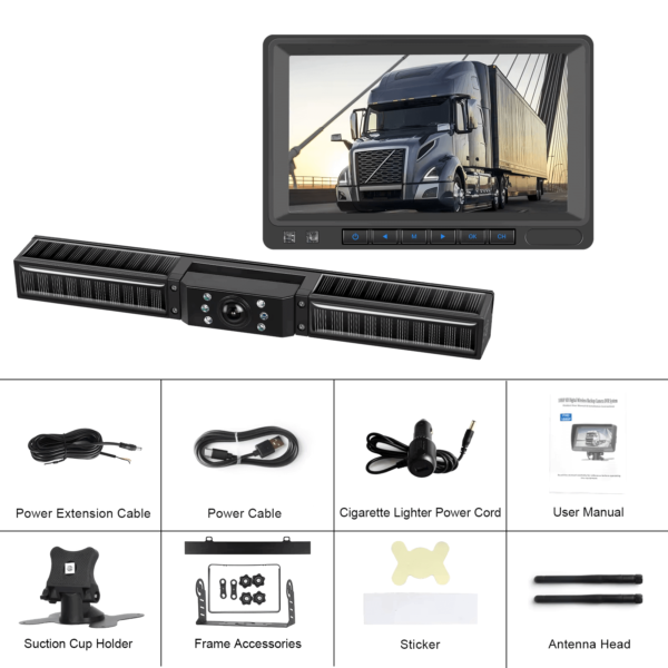 7” IPS Wireless Reverse Camera System with 1080P AHD Monitor | Solar Charging, Night Vision, Loop Recording, IP68 Waterproof, 50m Range | For Cars, Trailers, Vans, RVs (12V–36V) - Image 19