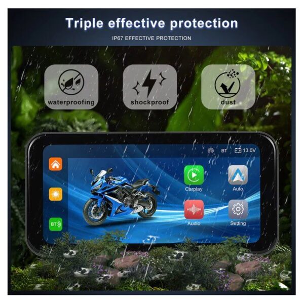 6.25" Portable Wireless Motorcycle DVR | CarPlay & Android Auto, GPS, Steering Wheel Control, IPS LCD Display, Dual Bluetooth Connectivity with Auto Brightness, IP67 - Image 17