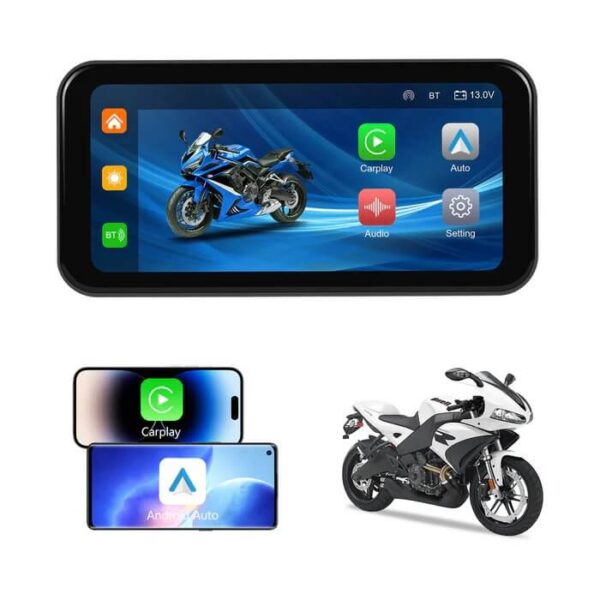 6.25" Portable Wireless Motorcycle DVR | CarPlay & Android Auto, GPS, Steering Wheel Control, IPS LCD Display, Dual Bluetooth Connectivity with Auto Brightness, IP67