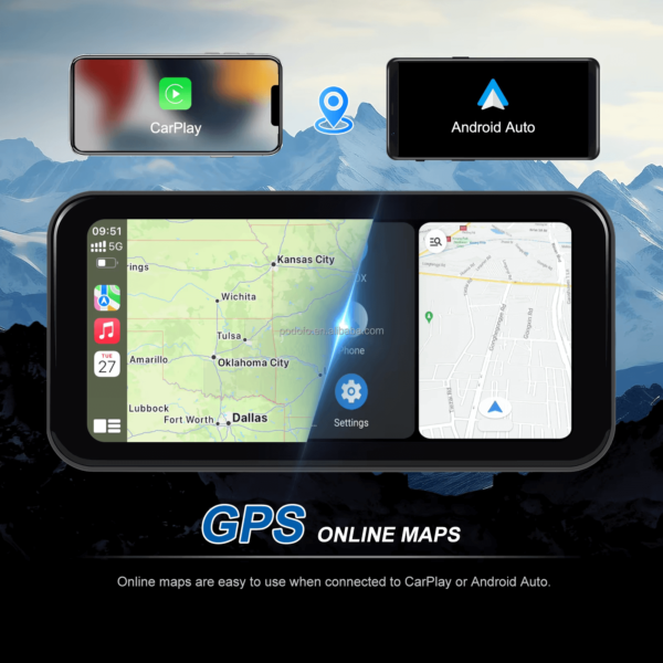 6.25" Portable Wireless Motorcycle DVR | CarPlay & Android Auto, GPS, Steering Wheel Control, IPS LCD Display, Dual Bluetooth Connectivity with Auto Brightness, IP67 - Image 6