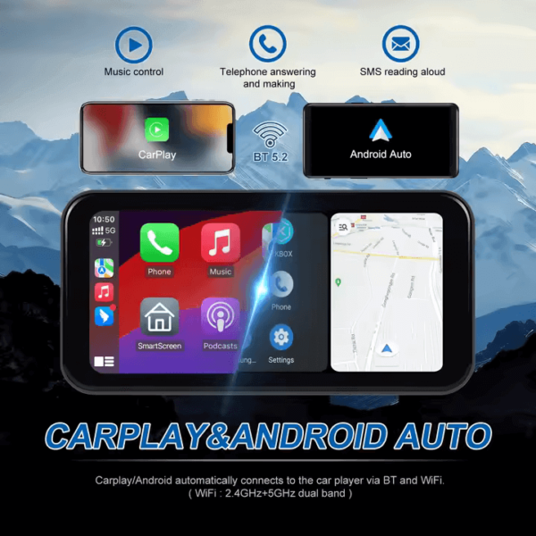 6.25" Portable Wireless Motorcycle DVR | CarPlay & Android Auto, GPS, Steering Wheel Control, IPS LCD Display, Dual Bluetooth Connectivity with Auto Brightness, IP67 - Image 4