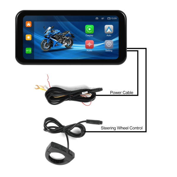 6.25" Portable Wireless Motorcycle DVR | CarPlay & Android Auto, GPS, Steering Wheel Control, IPS LCD Display, Dual Bluetooth Connectivity with Auto Brightness, IP67 - Image 22