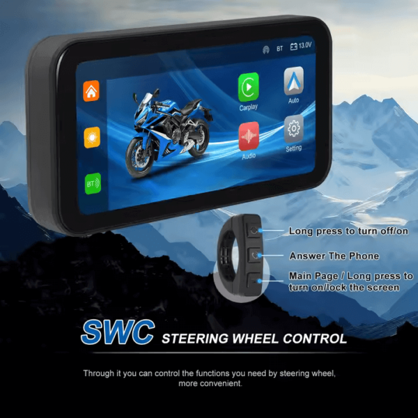 6.25" Portable Wireless Motorcycle DVR | CarPlay & Android Auto, GPS, Steering Wheel Control, IPS LCD Display, Dual Bluetooth Connectivity with Auto Brightness, IP67 - Image 11