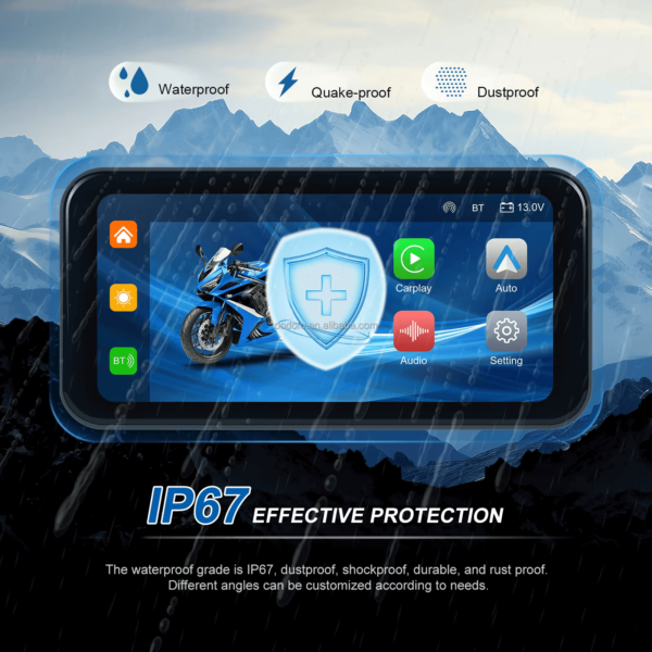 6.25" Portable Wireless Motorcycle DVR | CarPlay & Android Auto, GPS, Steering Wheel Control, IPS LCD Display, Dual Bluetooth Connectivity with Auto Brightness, IP67 - Image 10