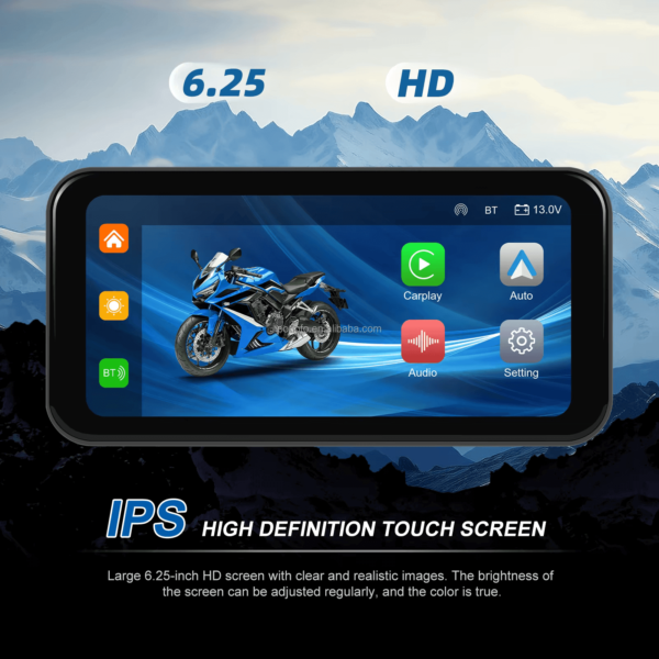 6.25" Portable Wireless Motorcycle DVR | CarPlay & Android Auto, GPS, Steering Wheel Control, IPS LCD Display, Dual Bluetooth Connectivity with Auto Brightness, IP67 - Image 8