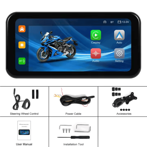 6.25" Portable Wireless Motorcycle DVR | CarPlay & Android Auto, GPS, Steering Wheel Control, IPS LCD Display, Dual Bluetooth Connectivity with Auto Brightness, IP67 - Image 23