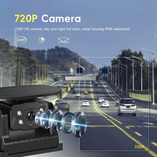 7" Digital Car Monitor with 2 Wireless Solar Reverse Cameras, BSD, IPS Screen, DVR, IP68 Waterproof, Up to 50M Range – For Truck & Bus - Image 16