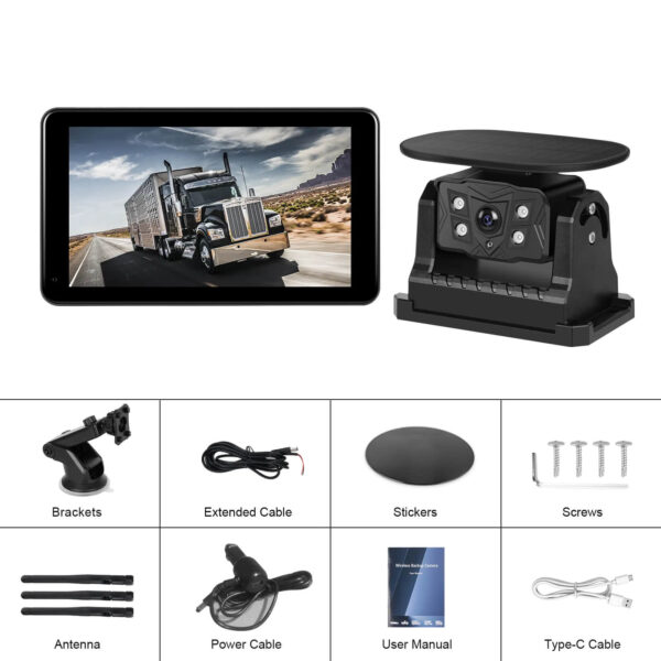 7" IPS Wireless Solar Reverse Camera with Touchscreen Monitor | 720P Night Vision, DVR, BSD, IP68 Waterproof, 50m Range – For Truck, Trailer, RV & Bus - Image 24
