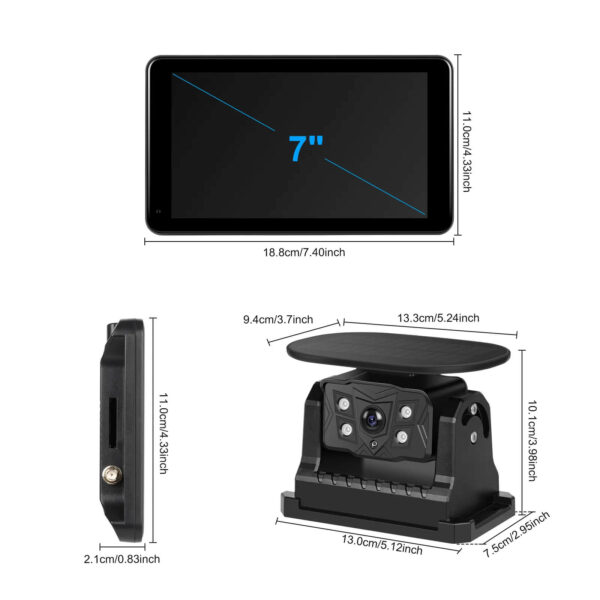 7" Digital Car Monitor with 2 Wireless Solar Reverse Cameras, BSD, IPS Screen, DVR, IP68 Waterproof, Up to 50M Range – For Truck & Bus - Image 34
