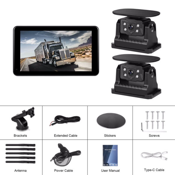 7" Digital Car Monitor with 2 Wireless Solar Reverse Cameras, BSD, IPS Screen, DVR, IP68 Waterproof, Up to 50M Range – For Truck & Bus - Image 35