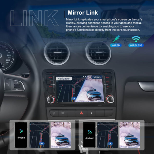 7-Inch 2-Din CarPlay(iOS)/Android Auto Infotainment System for Audi A3/S3/RS3 (2003–2012) with GPS, WiFi, Touchscreen, and Reversing Camera Support - Image 23