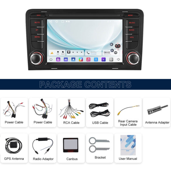 7-Inch 2-Din CarPlay(iOS)/Android Auto Infotainment System for Audi A3/S3/RS3 (2003–2012) with GPS, WiFi, Touchscreen, and Reversing Camera Support - Image 37