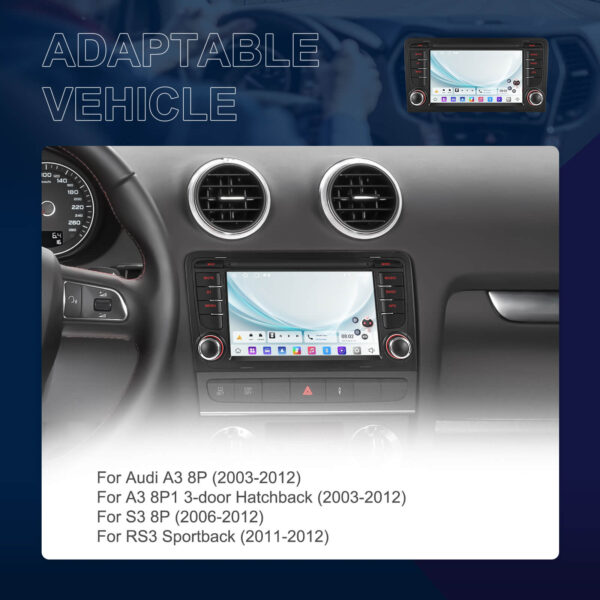 7-Inch 2-Din CarPlay(iOS)/Android Auto Infotainment System for Audi A3/S3/RS3 (2003–2012) with GPS, WiFi, Touchscreen, and Reversing Camera Support - Image 7