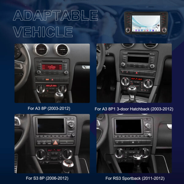 7-Inch 2-Din CarPlay(iOS)/Android Auto Infotainment System for Audi A3/S3/RS3 (2003–2012) with GPS, WiFi, Touchscreen, and Reversing Camera Support - Image 8