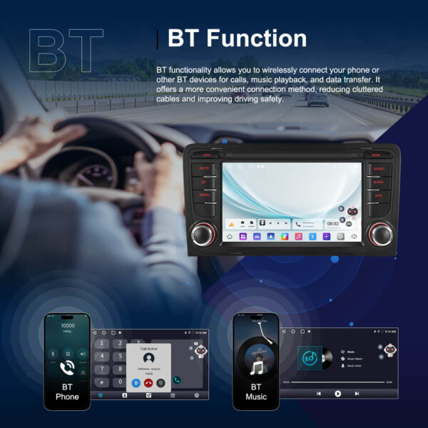7-Inch 2-Din CarPlay(iOS)/Android Auto Infotainment System for Audi A3/S3/RS3 (2003–2012) with GPS, WiFi, Touchscreen, and Reversing Camera Support - Image 10