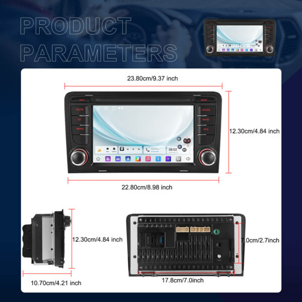 7-Inch 2-Din CarPlay(iOS)/Android Auto Infotainment System for Audi A3/S3/RS3 (2003–2012) with GPS, WiFi, Touchscreen, and Reversing Camera Support - Image 12
