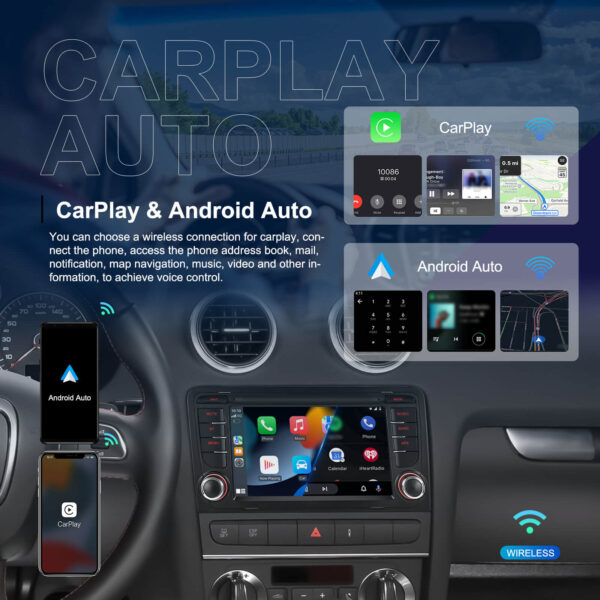 7-Inch 2-Din CarPlay(iOS)/Android Auto Infotainment System for Audi A3/S3/RS3 (2003–2012) with GPS, WiFi, Touchscreen, and Reversing Camera Support - Image 6